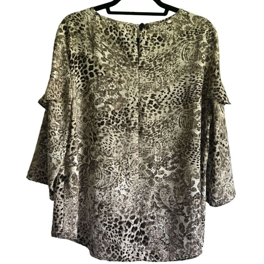Chicos Womens Animal Floral Print Ruffle Sleeve Top Chicos Size 2 Lightweight - Picture 7 of 7